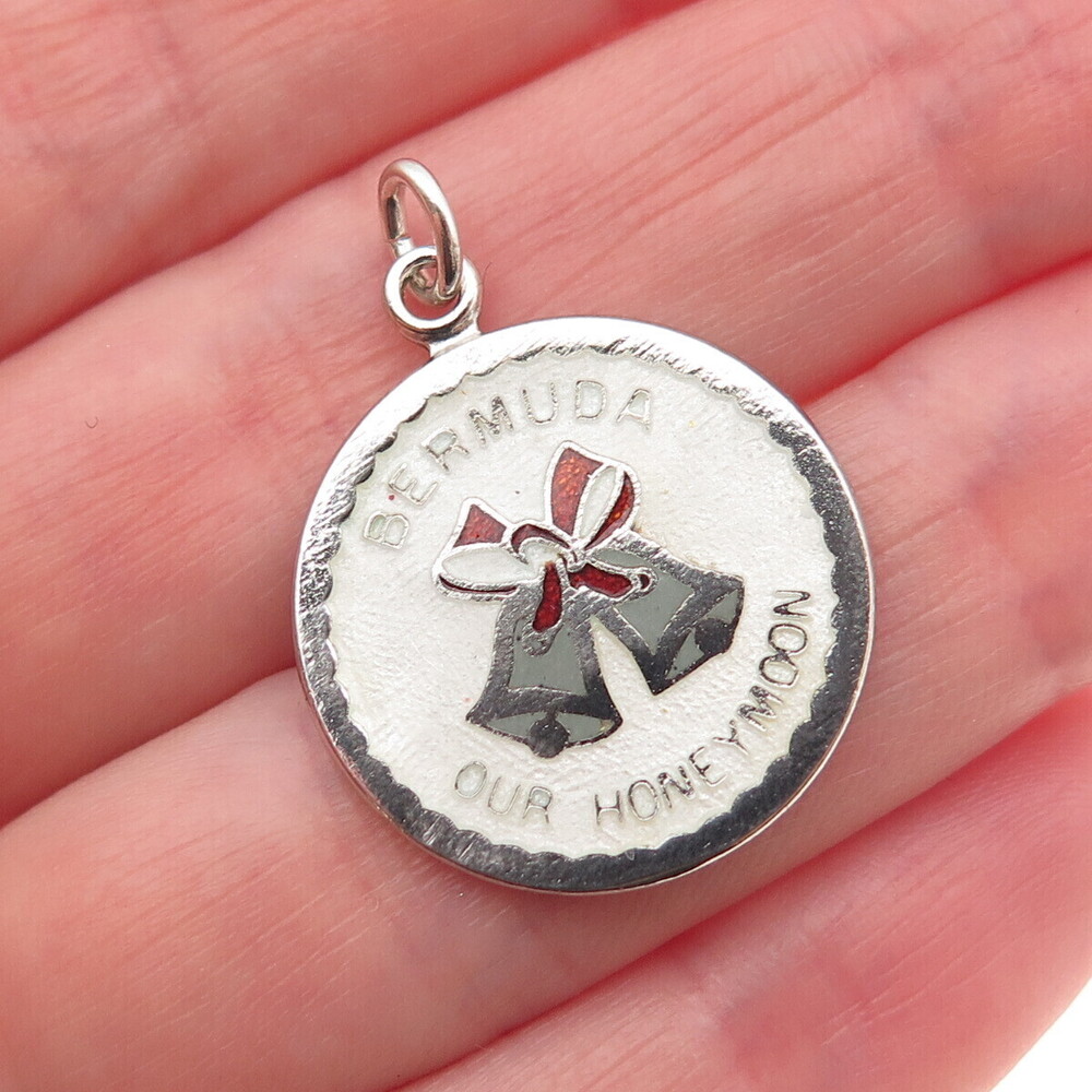 BREADNER CO. Sterling Silver Vintage Enamel Bermuda Our Honeymoon Charm Pendant